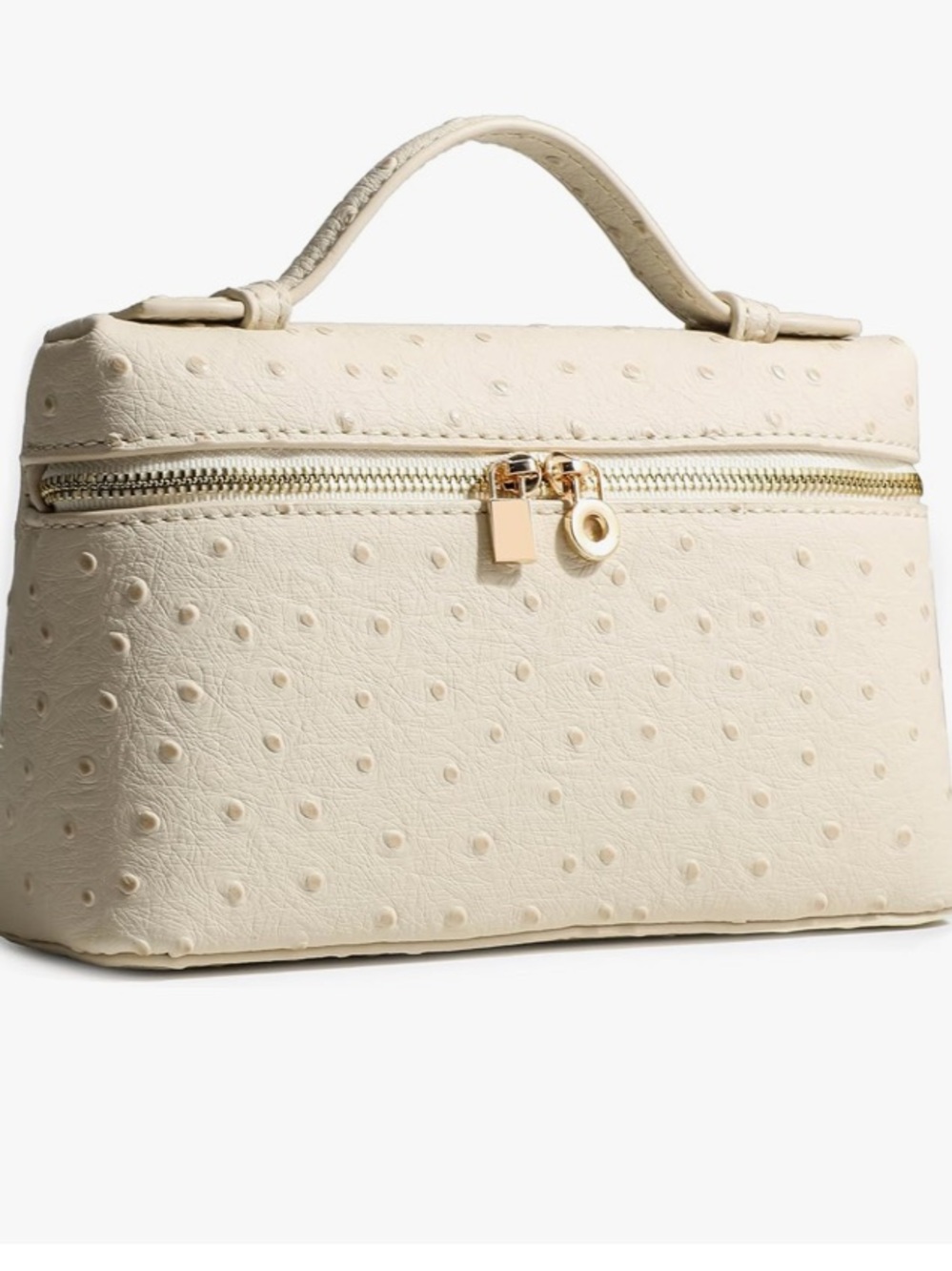Extra Pocket Mini Pouch in white vegan ostrich leather with gold hardware - NWT